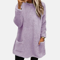 Pull long à poches, manches longues, tissu texturé violet clair
