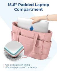 Cabas matelassé rose avec compartiment rembourré pour ordinateur 15,6 pouces