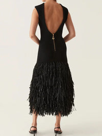 Robe longue noire sans manches, dos nu avec fermeture éclair