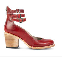 Bottines confortables à talon carré rouge bordeaux, brides à deux boucles