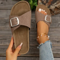 Sandales orthopédiques marron foncé, bride réglable à boucle carrée