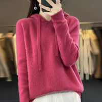 Sweat à capuche moelleux rose fuchsia, manches longues et cordons