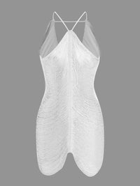 Robe glamour blanche à bretelles fines, franges, décolleté en V
