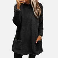 Pull long à poches, manches longues, tissu texturé noir