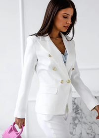 Ensemble tailleur deux pièces blanc : blazer double boutonnage et pantalon