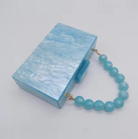 Sac en acrylique Raylene bleu, poignée perles bleu turquoise, boîtier rectangulaire