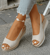 Sandales espadrilles compensées écrues à bout ouvert, bride arrière et semelle en jute