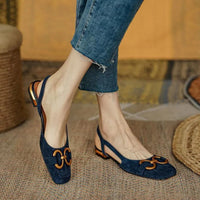 Sandales orthopédiques bleu foncé à bout fermé, bride arrière et boucle dorée