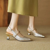 Chaussures à talon Anina™ beige à bouts argentés, bride cheville avec perle