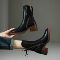 Bottines élégantes Blythe noires, tige montante, talon carré marron, zip.