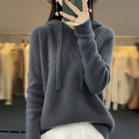 Sweat à capuche moelleux gris foncé, manches longues et cordons