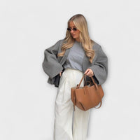 Sac cabas vintage camel à anses doubles et poches extérieures, style structuré