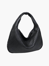 Sac cabas tressé noir, anses en boucle et forme arrondie