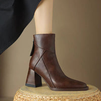 Bottes marron à talon bloc carré, tige mi-mollet et zip latéral