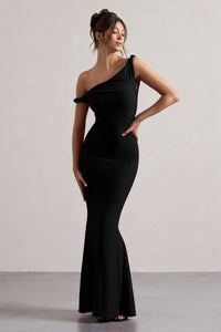 Robe longue noire près du corps à une manche asymétrique