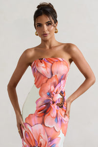 Robe longue Sofiane™ à bandeau sans manches, grand motif floral rose et orange