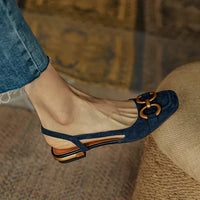 Sandales orthopédiques bleu foncé avec bride réglable et boucle décorative dorée