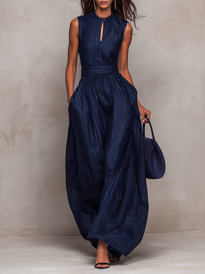 Alice - Randig jumpsuit i mörkblå satin