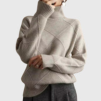 Col roulé en maille beige à motif géométrique, manches longues et col bien montant
