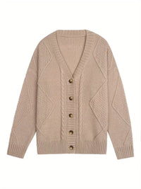 Cardigan torsadé Aline beige clair, encolure V et boutons, maille texturée.