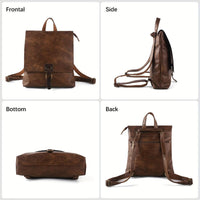 Sac à dos rétro multifonction marron, vues avant, côté, dessous et dos