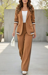 Ensemble coordonné camel : veste structurée et pantalon long à poches