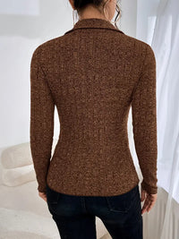 Cardigan en tricot uni brun, vue dos : coupe ajustée, manches longues, texture chinée