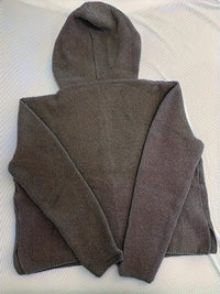 Cardigan à capuche gris foncé, vue dos, manches longues et capuche
