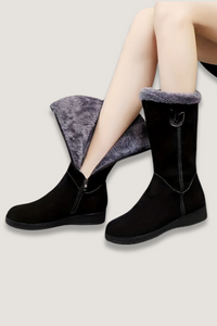 Bottes doublées noires à col fourré et fermeture zippée latérale