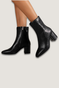 Bottines noires à talon carré, bout pointu, fermeture éclair latérale