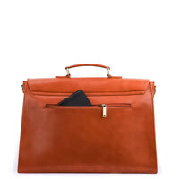 Sac à main cartable orange, poignée métal doré et poche avant avec fermeture zippée