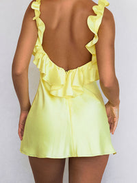 Robe à volants jaune Zinnia™, dos nu, encolure en V et volants froncés