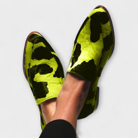 Mocassins à imprimé vert et noir, bout pointu, sans lacets