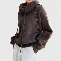 Sweat à capuche doux marron foncé, capuche avec cordons, manches longues