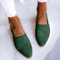 Mocassins tressés verts, bout pointu, dessus texturé en tresse