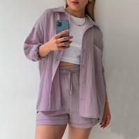 Ensemble chemise lilas et short assorti à cordon, ensemble deux pièces d’été.