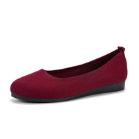 Ballerines en maille rouge bordeaux à enfiler, semelle noire basse
