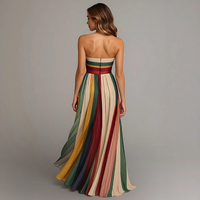 Robe d’été légère rayée multicolore, dos nu et jupe longue évasée.