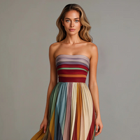 Robe d’été légère rayée multicolore avec bustier bandeau et jupe ample.