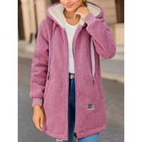 Veste polaire à capuche zippée rose, poches latérales et cordons