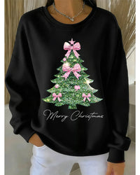 Sweat noir avec motif sapin scintillant, nœuds roses et inscription « Merry Christmas »