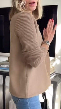 Blazer en maille croisée beige à double boutonnage, revers châle, manches longues côtelées