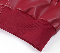 Veste en cuir rouge oversize : manchette et bas côtelés