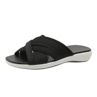 Sandales décontractées Esa™ noires, dessus en tissu tressé, semelle blanche épaisse.