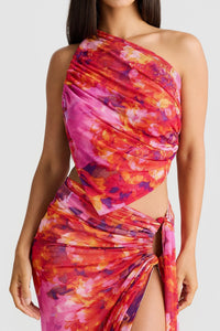 Robe d’été Lexi™ drapée au buste, motif rose orangé, taille nouée