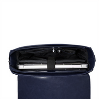 Sac cartable bleu marine ouvert, intérieur noir avec sangle et poche à fermeture