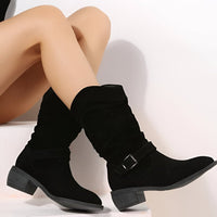 Bottes Joanne noires mi-hautes, talon bloc bas, patte supérieure avec boucle