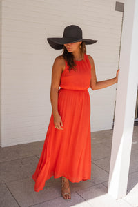 Robe d’été LISA™ orange vif, sans manches, encolure arrondie, fronces