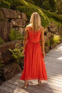 Robe d’été LISA™ orange vif, vue dos, sans manches, jupe évasée