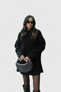 Ensemble pull en maille noir : pull ample et robe courte assortie
